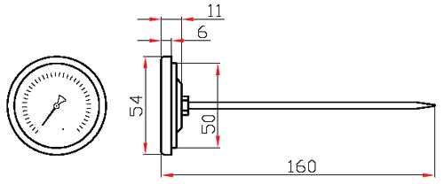 Термометр биметаллический коррозионностойкий БТ-23.220 - Основные размеры