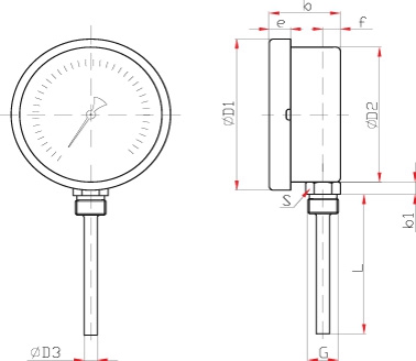 Схема (чертеж) термометра БТ-52.220 (ТБ-4)