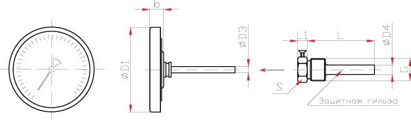 Термометр биметаллический БТ-31.211, ТБ-63 - схема (чертеж), основные размеры