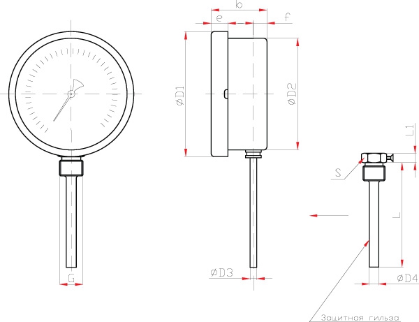 БТ-32.211 - термометр биметаллический - размеры