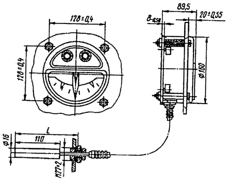 Габаритные и присоединительные размеры дистанционного термометра ТКП-160Сг-М2