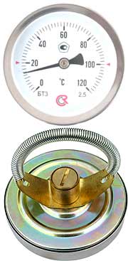 Термометр биметаллический БТ-30.01 с пружинным креплением на трубе