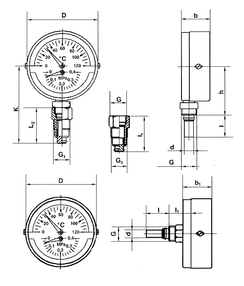 Термоманометр ТМТБ-31 - Основные размеры
